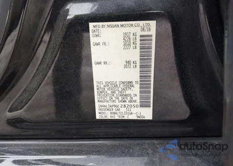 2016 Nissan Altima 2.5/2.5 S/2.5 Sl/2.5 Sr/2.5 Sv из США, поврежденный, VIN 1N4AL3AP9GC282050